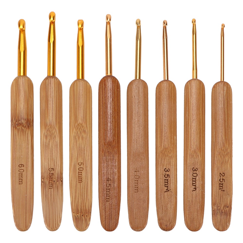 Wooden Crochet Hooks Ergonomic Handle - Juego de 8 agujas de ganchillo