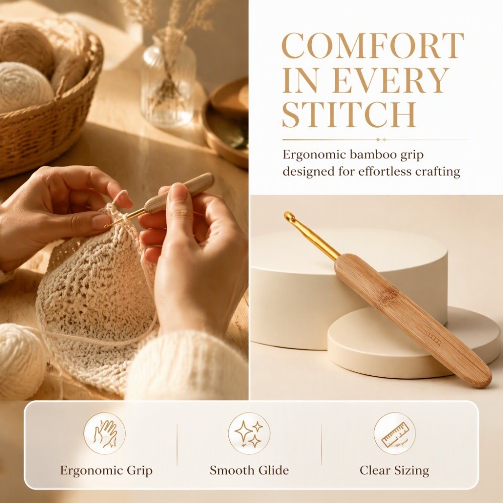 Juego de 8 agujas de ganchillo - Wooden Crochet Hooks Ergonomic Handle reseña y precio